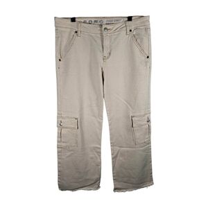 S.O.N.G. Sz 9 Cargo Jeans Pants Contrast Stitching Distressed Hem Y2K Style